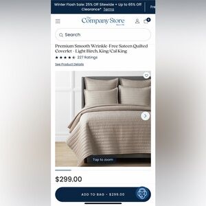 The Company Store
Sateen Quilted Coverlet - Light Birch, King/Cal King